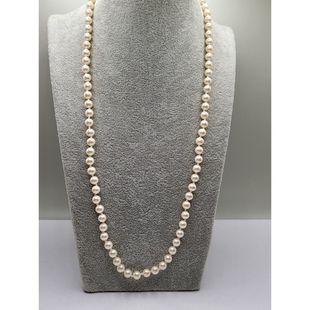 Vintage Marvella Hand Knotted Faux Pearl Necklace w Pearl Slide Clasp 23.5”